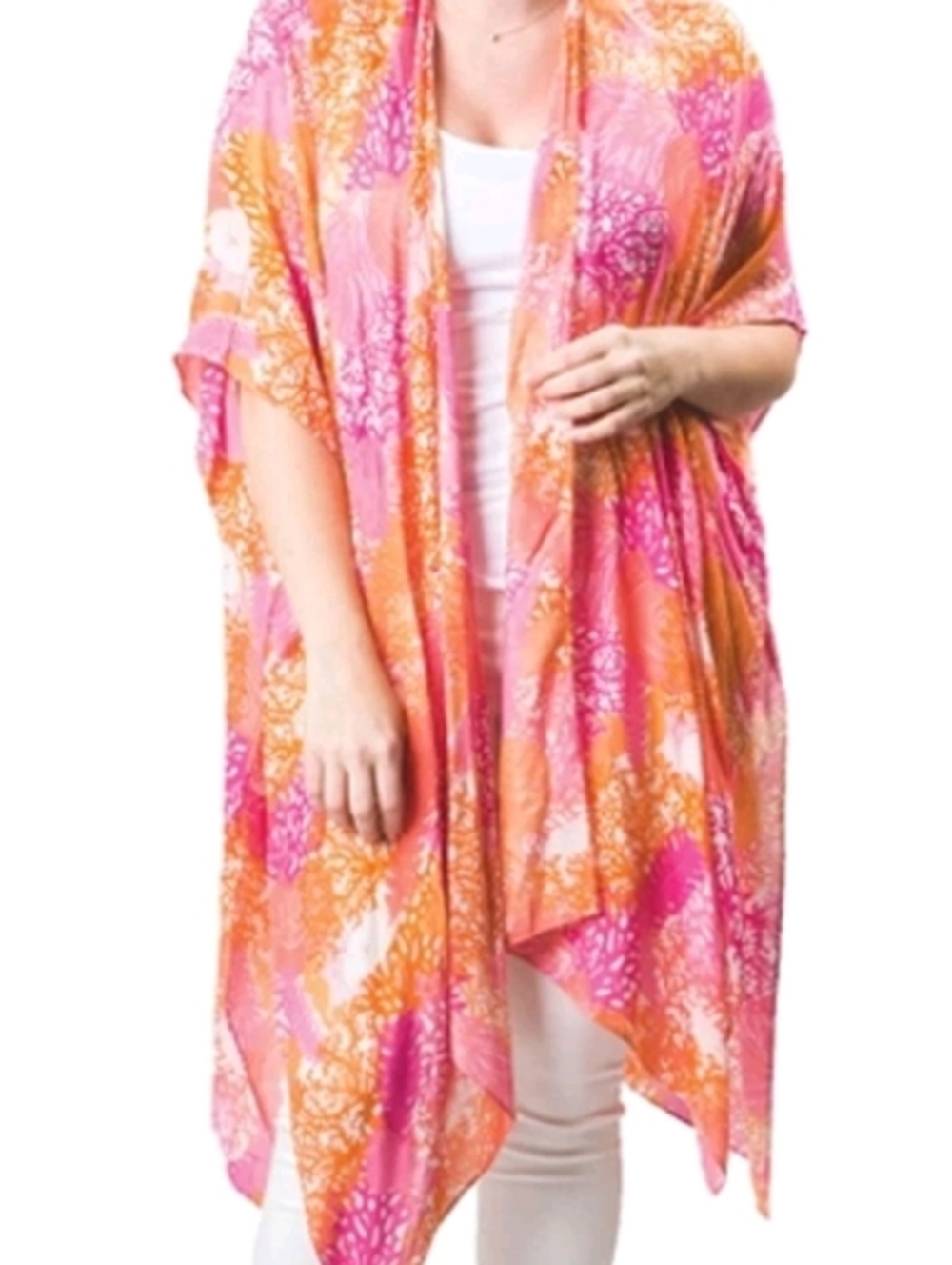 NWT Top It Off Kari Kimono Wrap Shawl One‎ Size Pink Orange Coral Seashell Beach